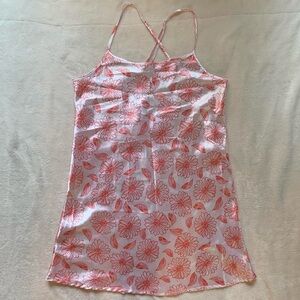 La Vie en Rose White & Pink Floral Satin Slip Mini Dress Size L